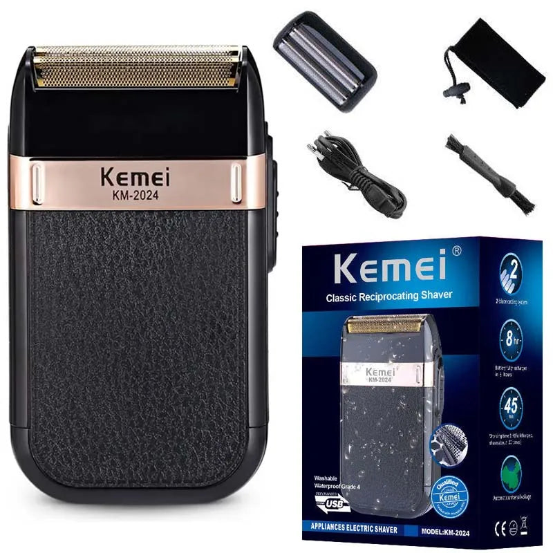 Kemei powerful rechargeable shaver for men foil electric shaver beard hair shaving head bald electric razor with extra mesh