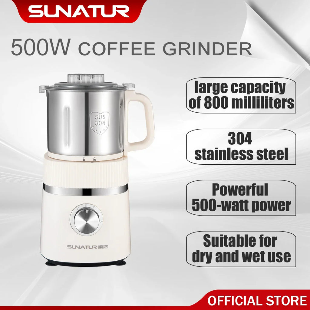 SUNATUR 500W Home Use Food Processor Multifunctional Kitchen Grinder for Coffee Spices Baby Food with Large Capacity