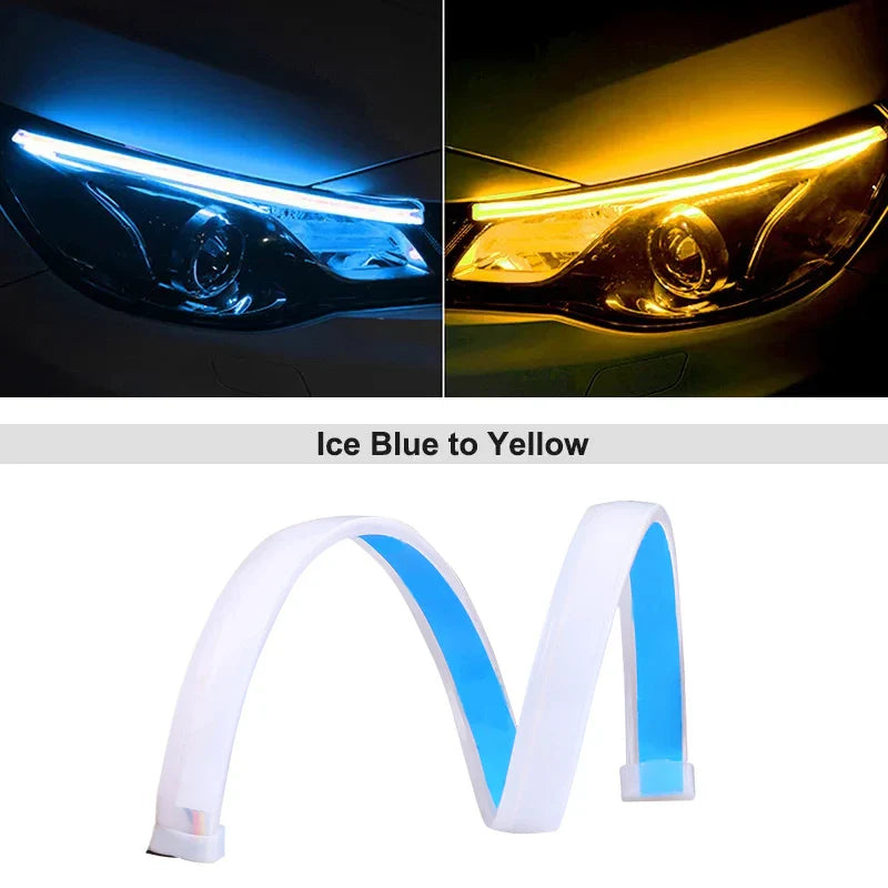 1Pc 12V LED DRL Car Running Light Flexible Waterproof Strip Auto Headlights White Turn Signal Brake Flow Lights Auto Parts