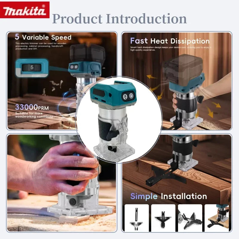 Makita DRT50 Original Cordless Trimmer Rechargeable Trimming Machine Brushless Slotting Tool Milling Woodwork Engraving Machine