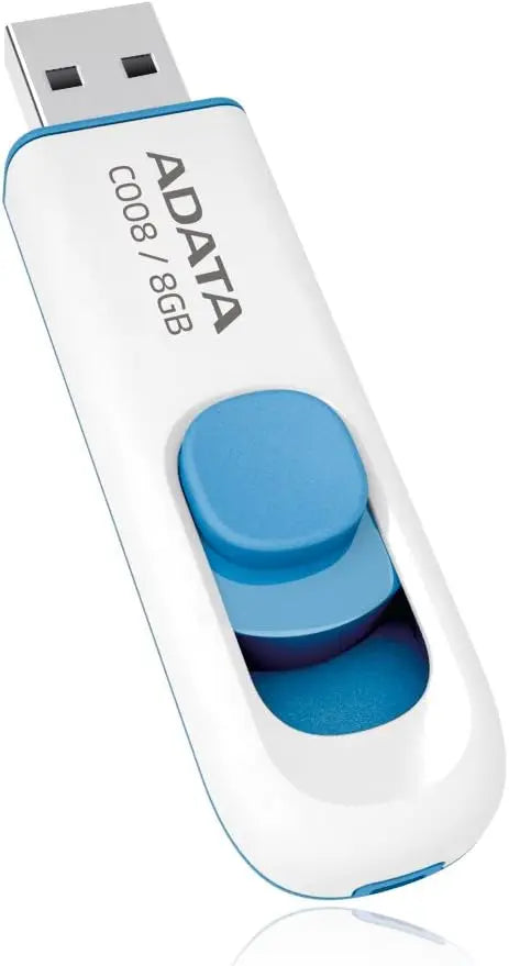 8GB Retractable USB 2.0 Flash Drive, White/Blue, Compact and Portable with Lifetime Warranty