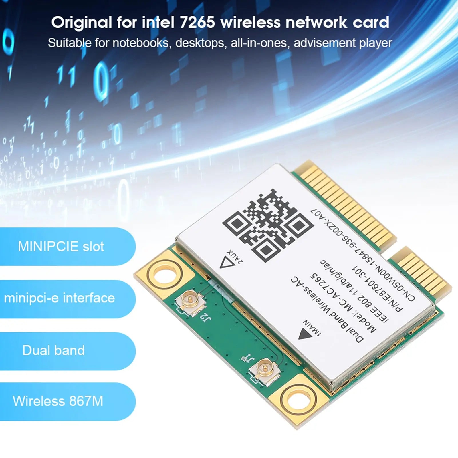 Network Card Mini PCI‑E Gigabit Dual‑Band for Bluetooth 4.2 Wireless Wifi MC‑AC7265