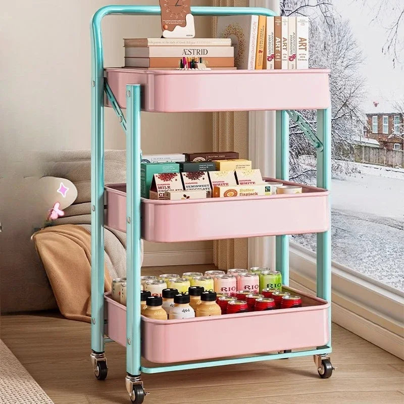 Foldable Multi Tier Rolling Trolley Organizer Cart Kitchen Home Bedroom Books Snacks Portable Storage Cart Wheels Furniture