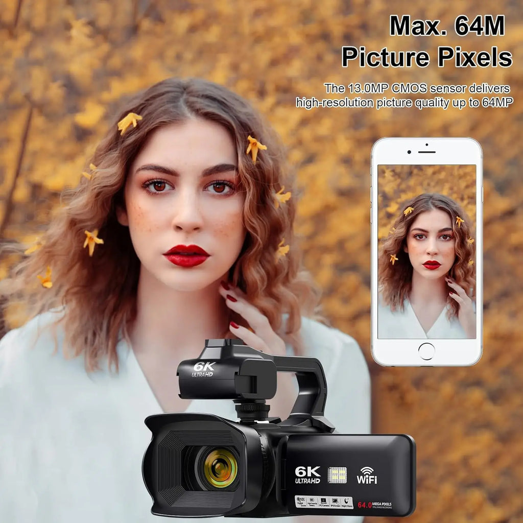 64MP 4K Camcorder 4.0 Inch 270° Rotate Touch Screen 18X 4K UHD Professional Digital Video Camera Youtube Livestream Wifi Webcam
