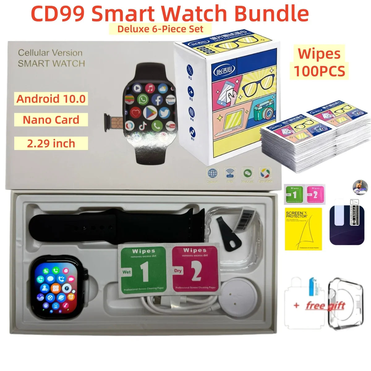 CD99 watch X 5G smartwatch 2.29inch AMOLED 5G LTE smart watch with 180 ° rotary camera GPS WiFi SIM card slot health monitoring
