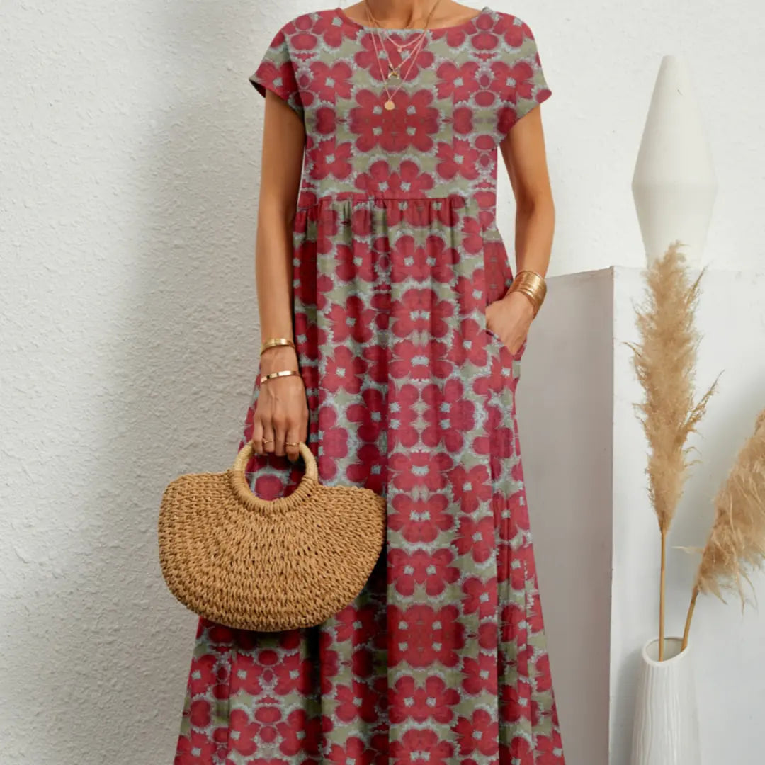 Loose Cotton Linen Sleeveless Printed Summer Dress