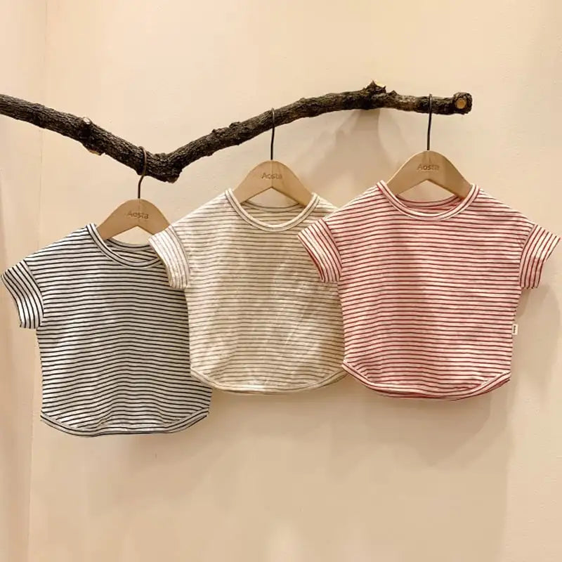 Striped Short Sleeve T-Shirt for Baby Boys and Girls