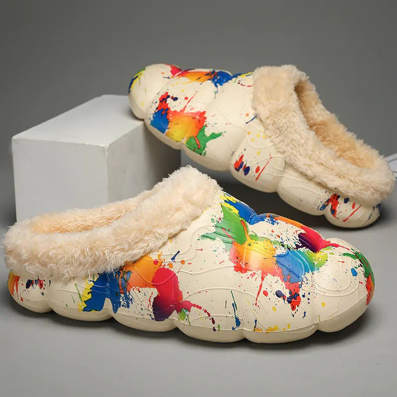 Fleece-lined Contrast Color Cotton Slippers for Home