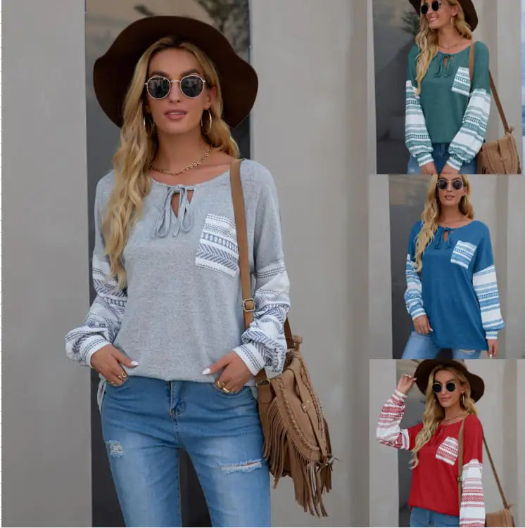 Bohemian Loose Pocket Sweatshirt T-Shirt for Women