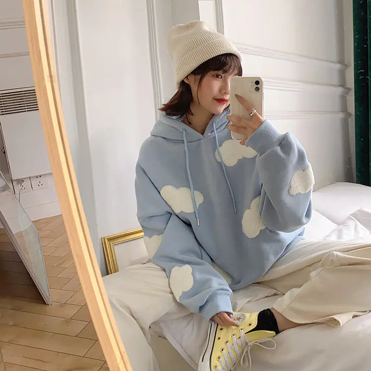 Hooded Fleece Sweatshirt with Cloud Design