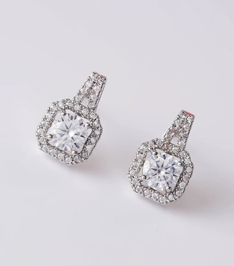 Square Diamond Women's Earrings with Large Studs