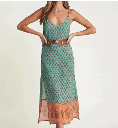 Spring High-End European Style V-Neck Maxi Dress