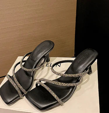 Pointed Toe Rhinestone Super High Heel Sandals
