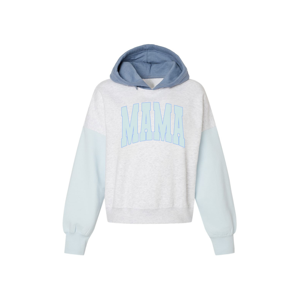 MAMA Colorblock Cropped Hoodie – Soft Sueded Mom Sweatshirt