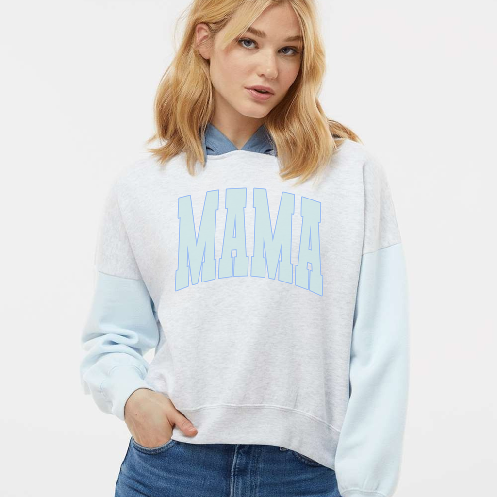 MAMA Colorblock Cropped Hoodie – Soft Sueded Mom Sweatshirt