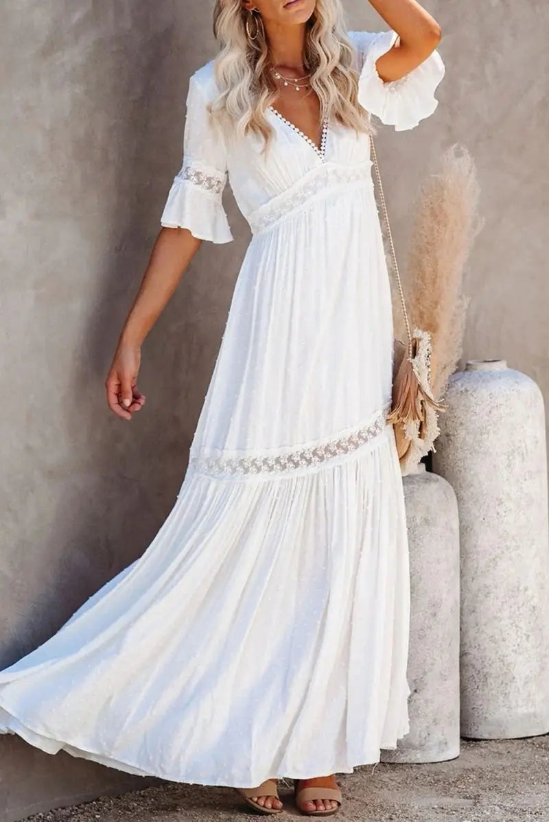 Women's Spring/Summer V-Neck Lace Maxi Dress