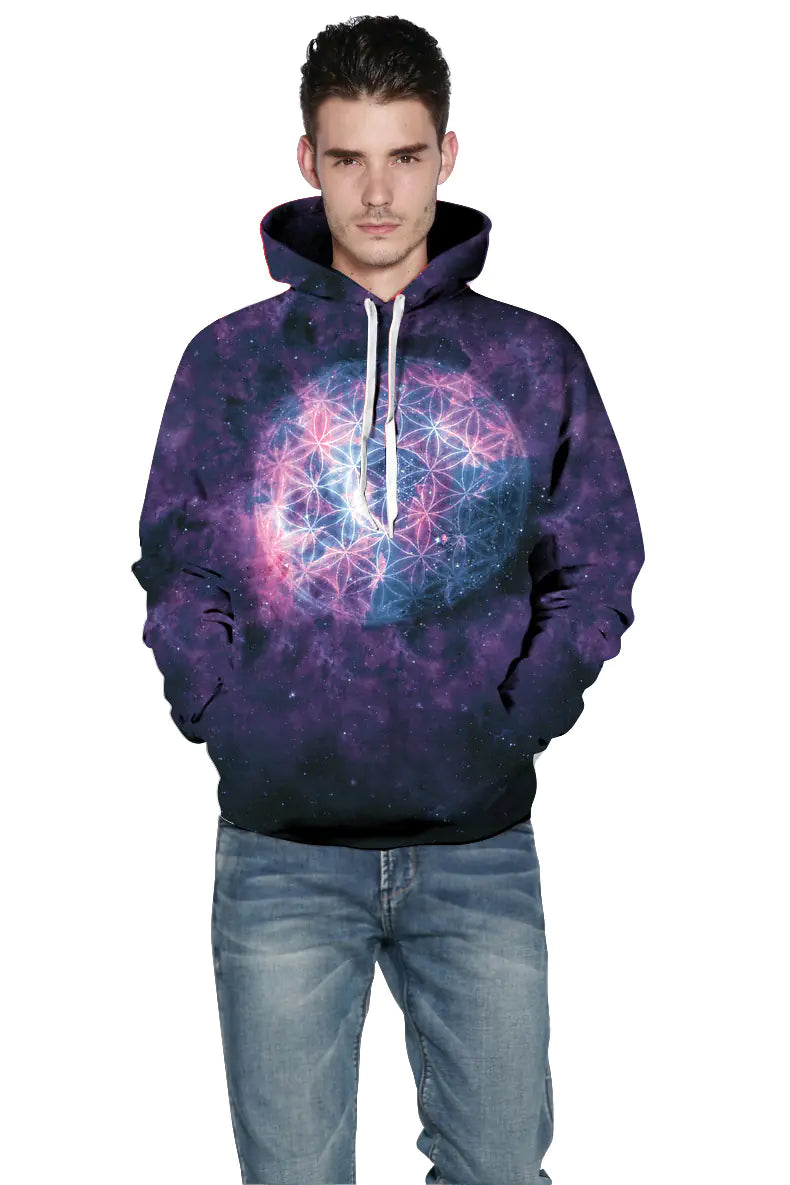 Hooded Sweatshirt with 3D Starry Digital Print