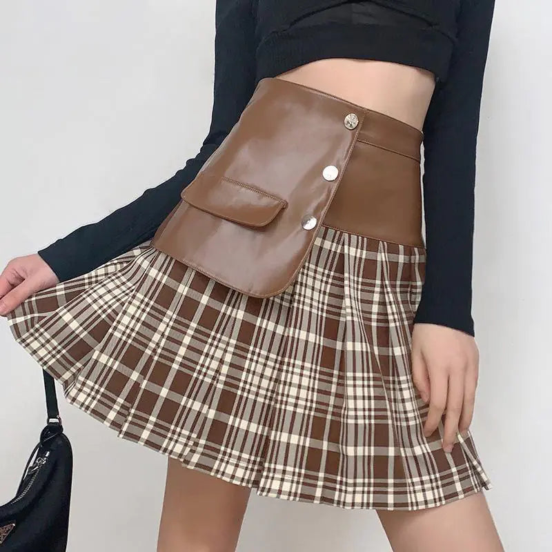 "Women's PU Leather Stitching All-Match Short Skirt"