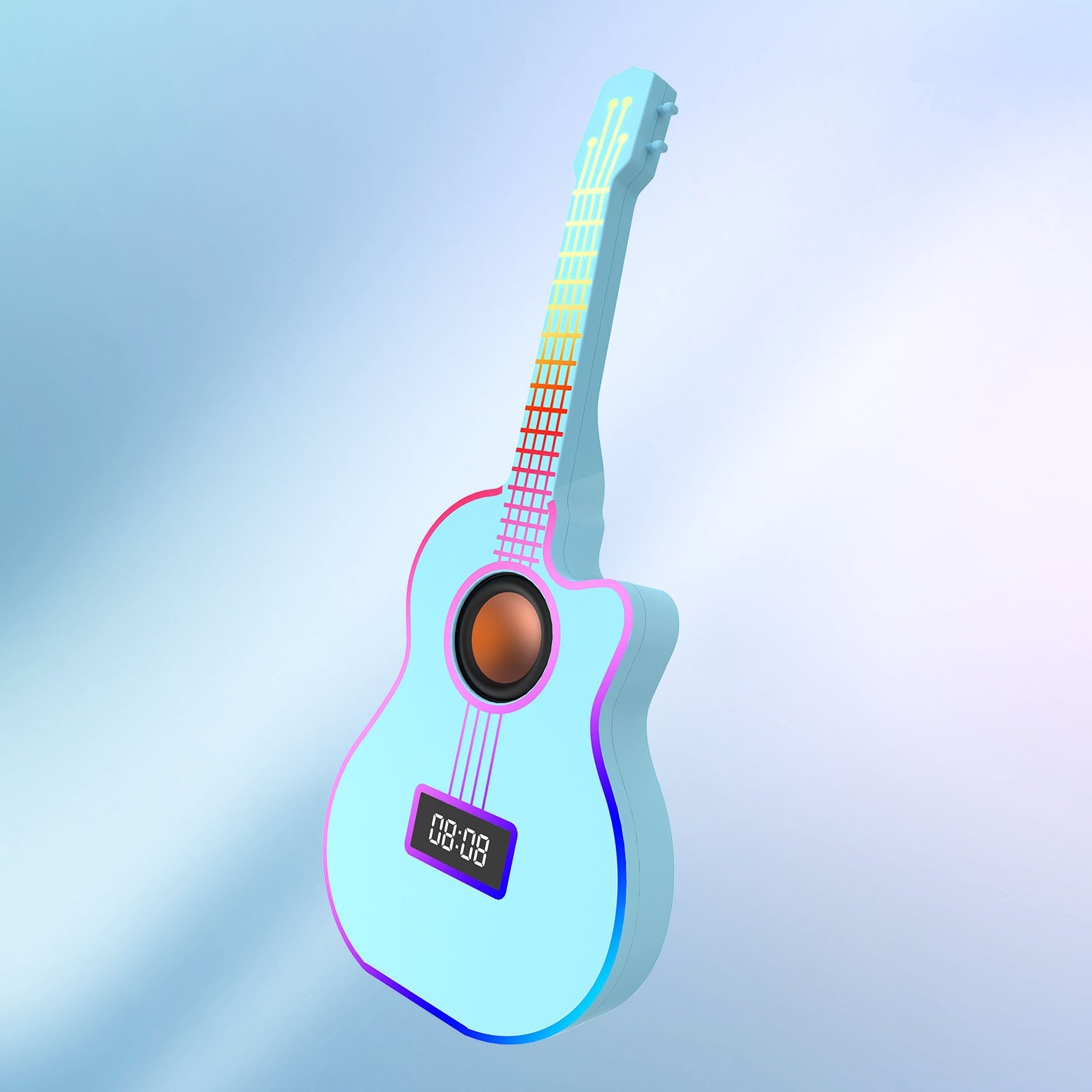Bluetooth Guitar Speaker With An Alarm Clock And Vibrant Ambient Lighting