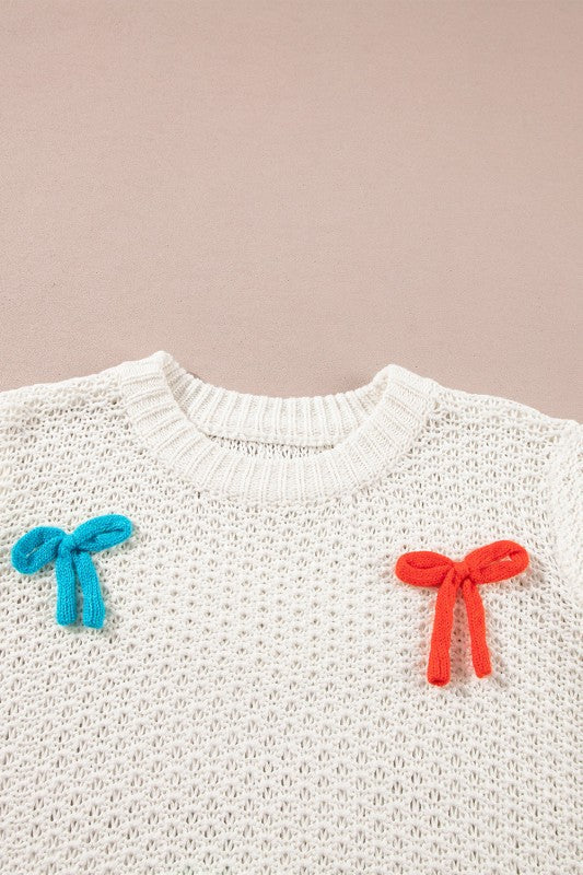 Bow Tie Crewneck Short Sleeve Sweater