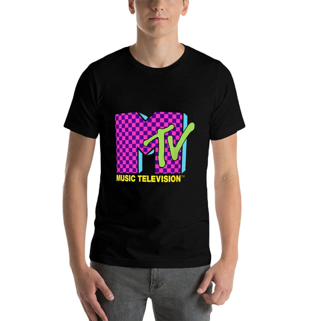 MTV Music Television Retro 80's Neon Pink Checkerboard Logo Comfortable T-Shirt