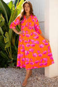 Floral Frilly Smocked V-Neck Maxi Dress