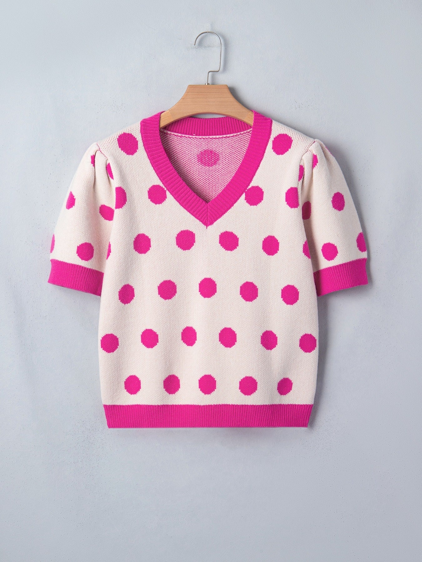 Polka Dot Puff Short Sleeve Sweater Top