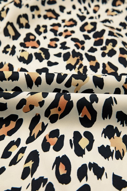 Leopard Colorblock V-Neck Short Sleeve Blouse