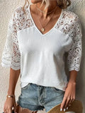 V-Neck Lace Hollow Loose Shirt