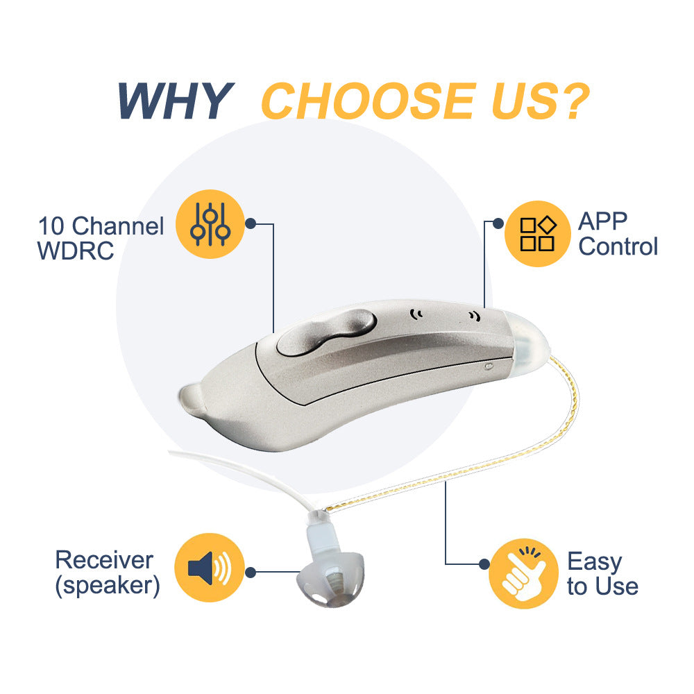 Wireless Bluetooth Noise-Canceling RIC Hearing Aid