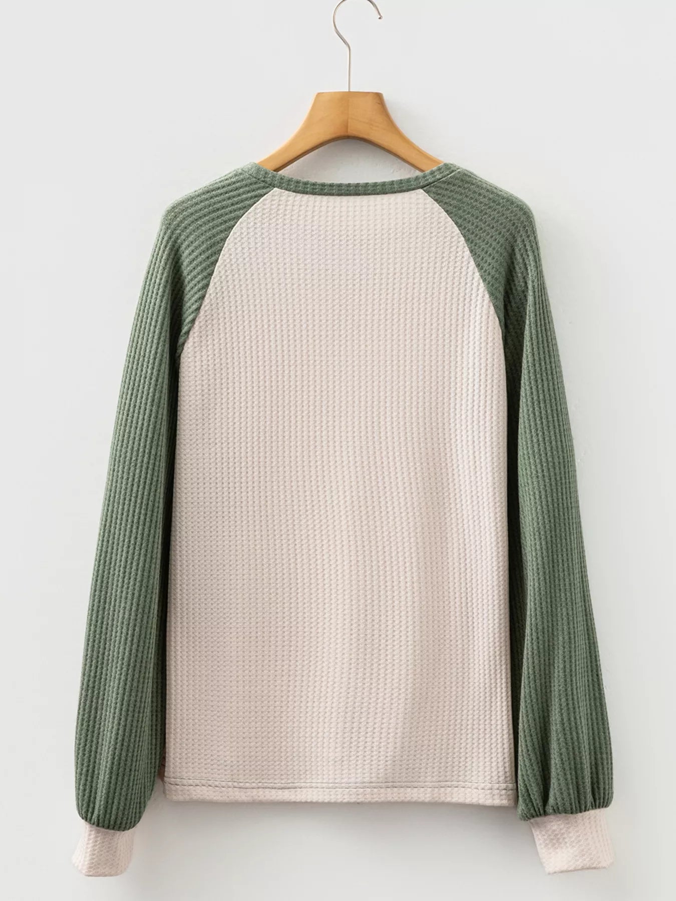 Waffle Color Block Raglan Sleeve Top