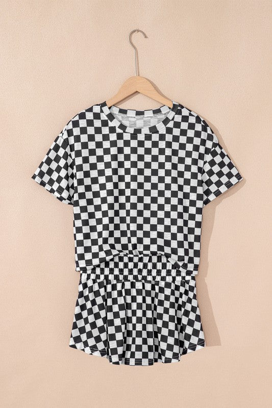 Checker T-Shirt & High Waist Skort Set