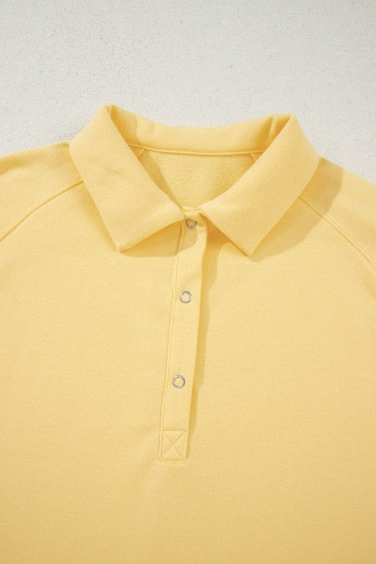 Solid Buttoned Collar Pullover & Shorts Set