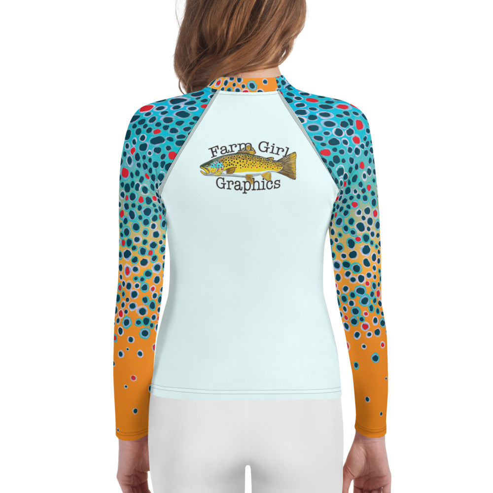 Youth Farm Girl Graphics Brown Trout Print Shirt