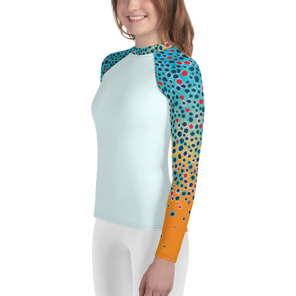 Youth Farm Girl Graphics Brown Trout Print Shirt