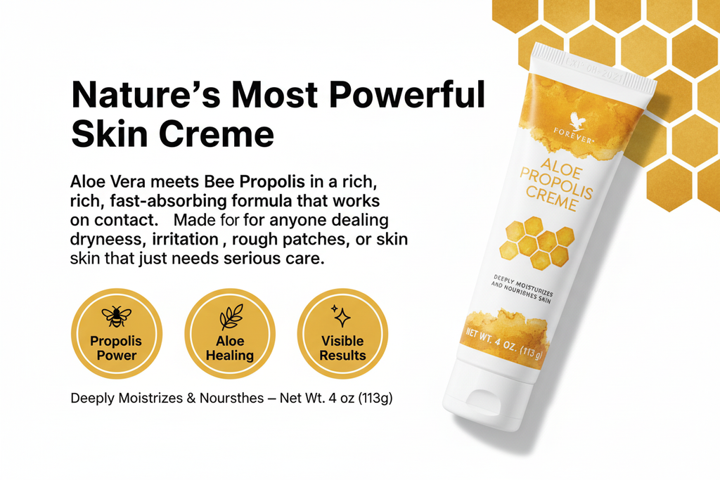 Aloe Propolis Creme combines pure inner leaf aloe vera gel and bee propolis Vitamins A E and C work to nourish and moisturize the skin