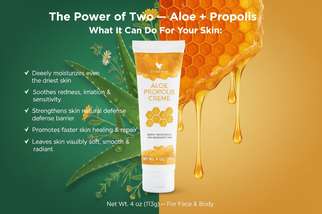Aloe Propolis Creme combines pure inner leaf aloe vera gel and bee propolis Vitamins A E and C work to nourish and moisturize the skin
