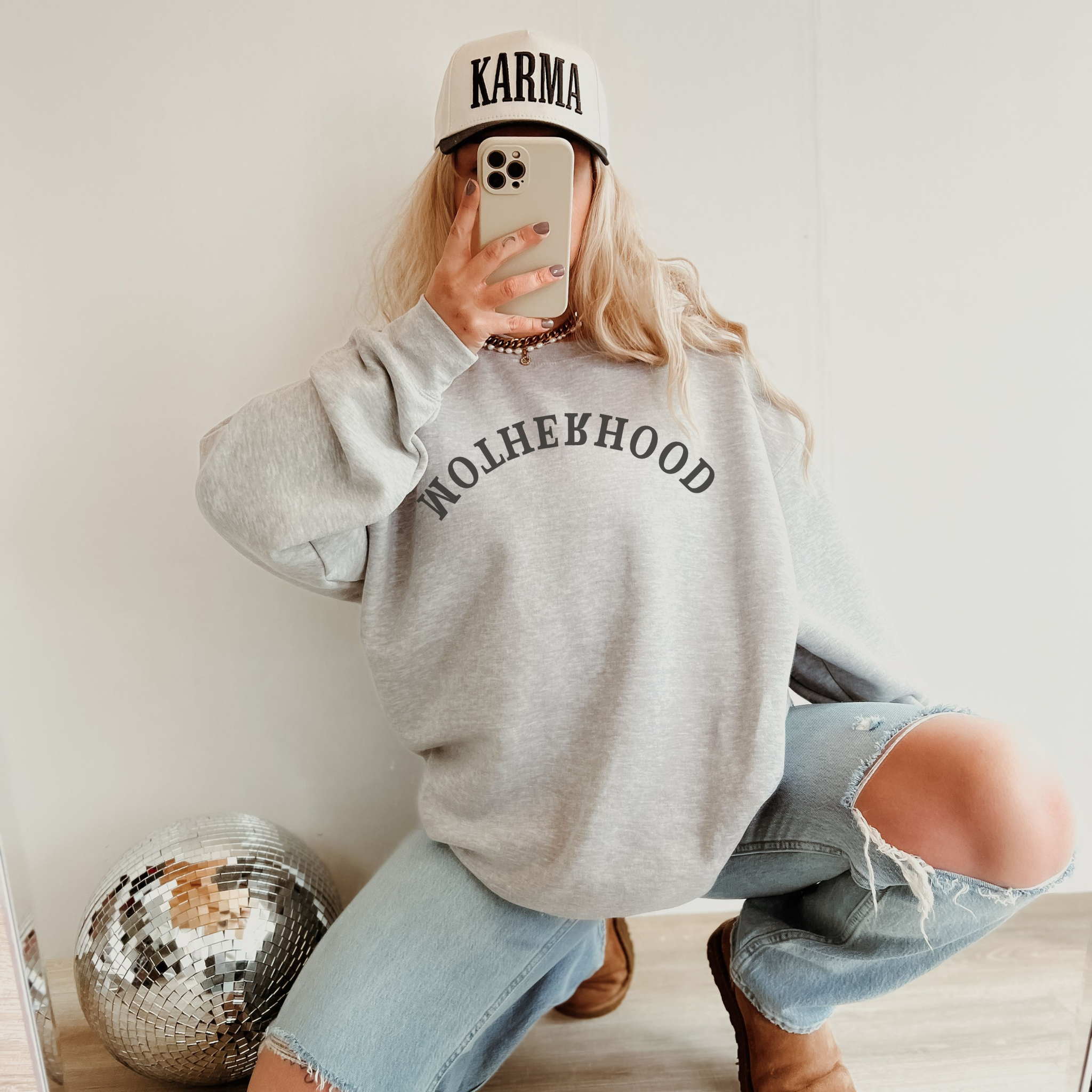 Motherhood Crewneck Sweatshirt | Neutral Mom Life Pullover