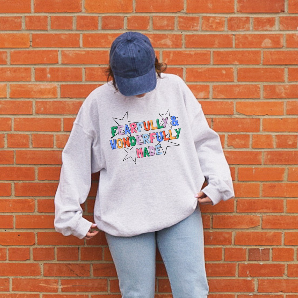 Fearfully & Wonderfully Made Sweatshirt | Christian Affirmation Crewneck | God Made No Mistake Faith Graphic Pullover
