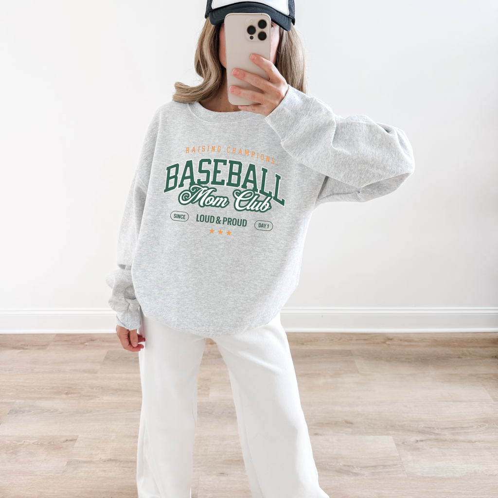 Baseball Mom Club Crewneck Sweatshirt – Raising Champions Loud & Proud Graphic Pullover