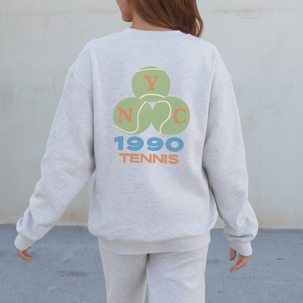 NYC 1990 Tennis Crewneck Sweatshirt – Vintage Sport Graphic Pullover