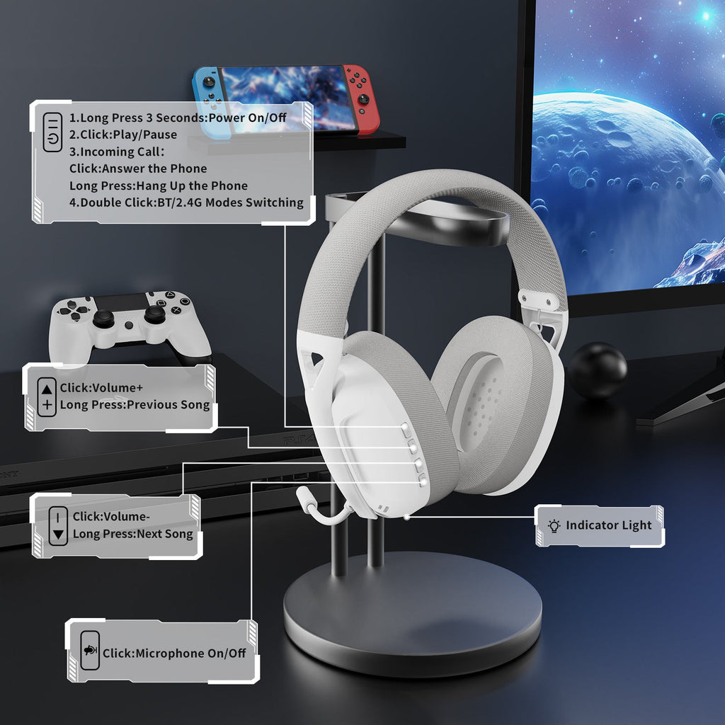Wireless Bluetooth 24G Triple-mode Wired Lightweight Over-ear Gaming Headset With Microphone
