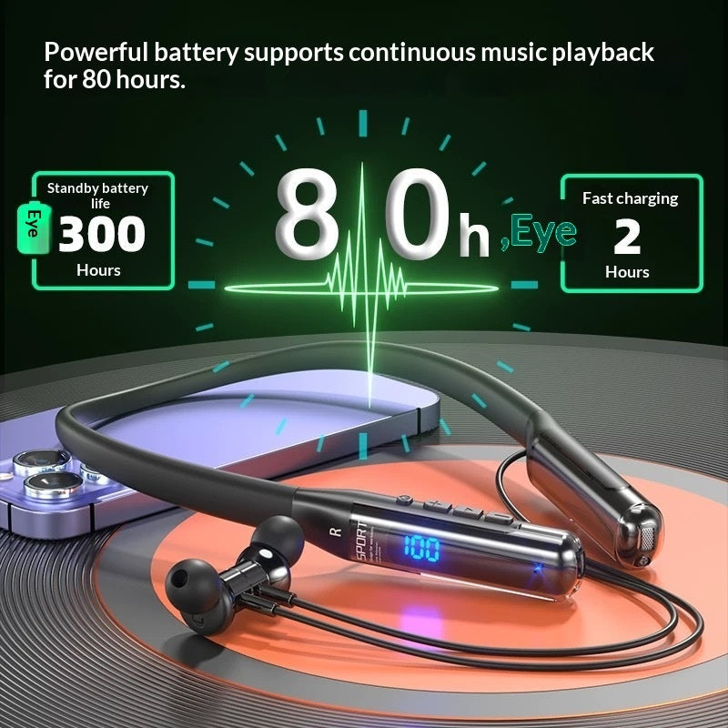 High-capacity Long-lasting Neckband Bluetooth Earphones For Sports