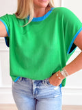 Contrast Trim Short Sleeve Sweater