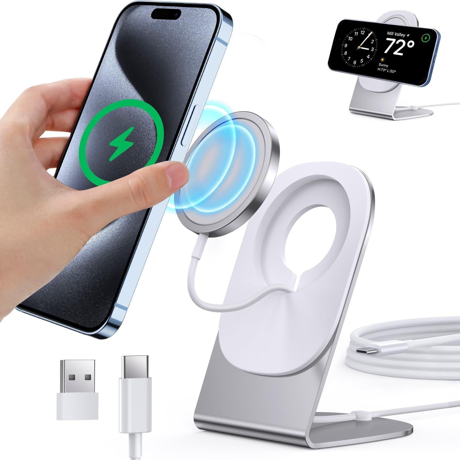 Magnetic Wireless Desktop Charger With A Detachable Stand