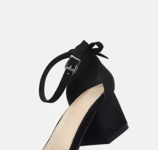 Suede Bow Peep-Toe Heels with Chunky Mid Heels