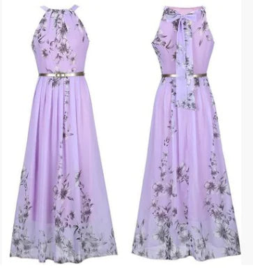 Sleeveless Floral Maxi Dress with Halter Neck Boho Style