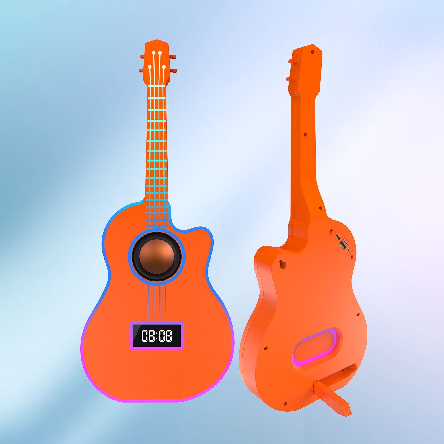 Bluetooth Guitar Speaker With An Alarm Clock And Vibrant Ambient Lighting