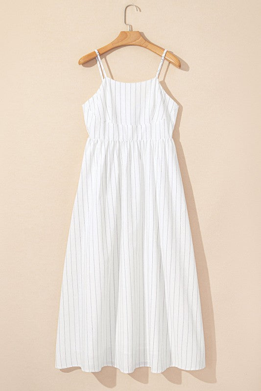 Stripe Spaghetti Strap High Waist Maxi Dress