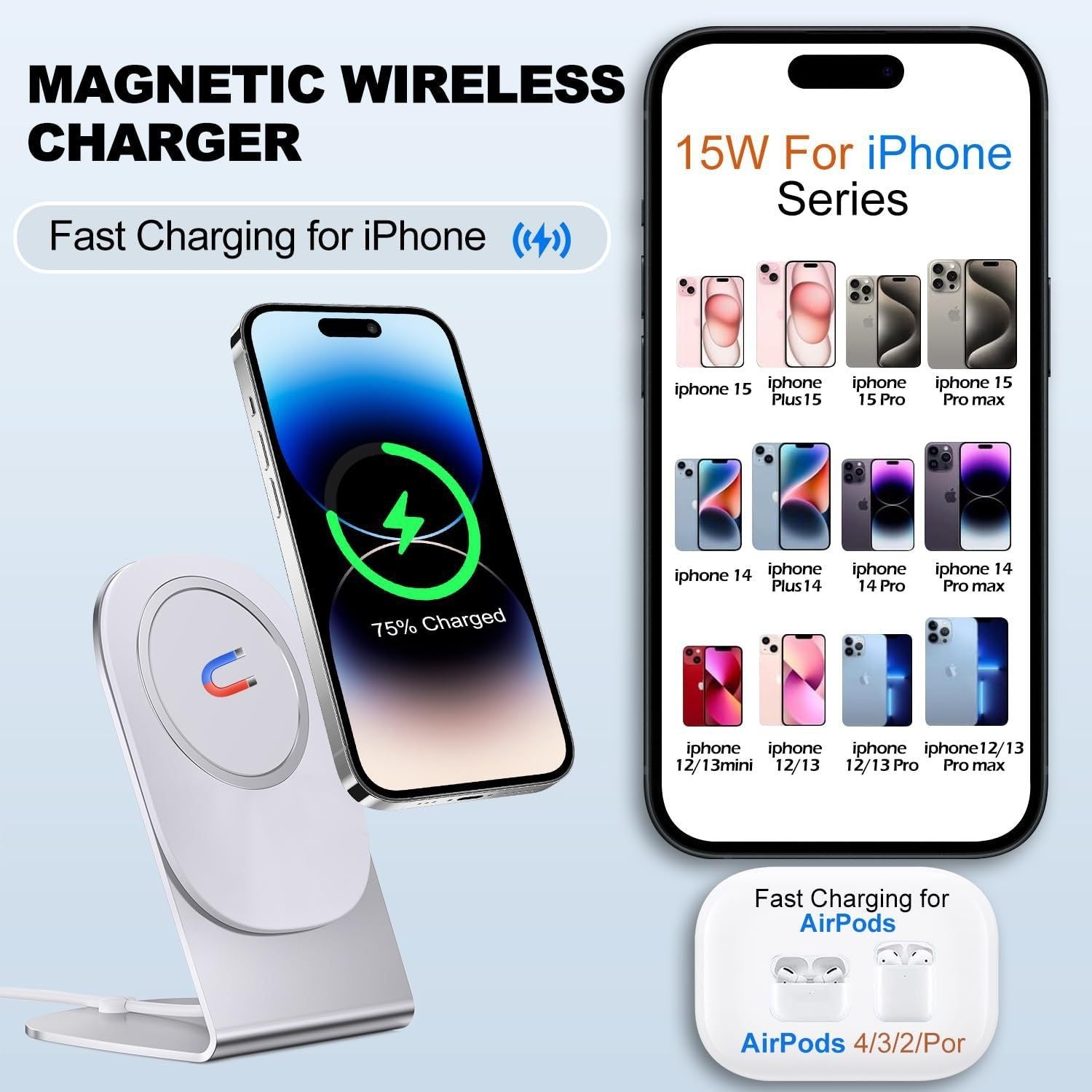 Magnetic Wireless Desktop Charger With A Detachable Stand